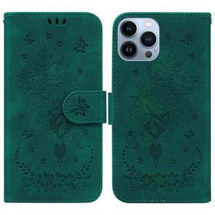 For iPhone 14 Pro Butterfly Rose Embossed Leather Phone Case(Green)