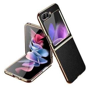 For Samsung Galaxy Z Flip5 Electroplate Litchi Pattern Leather Phone Case(Black)