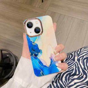 For iPhone 13 Colorful Shell Texture Marble PC + TPU Phone Case(Blue Pink)