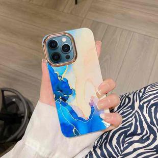 For iPhone 12 Pro Max Colorful Shell Texture Marble PC + TPU Phone Case(Blue Pink)