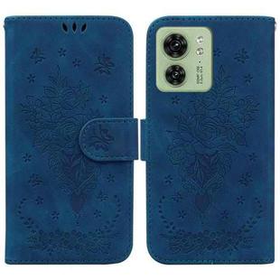 For Motorola Edge 40 Butterfly Rose Embossed Leather Phone Case(Blue)