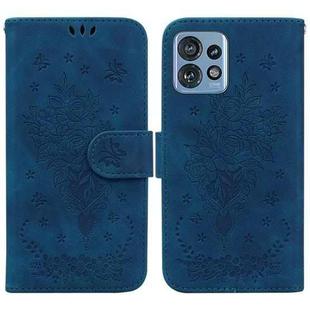 For Motorola Edge 40 Pro Butterfly Rose Embossed Leather Phone Case(Blue)