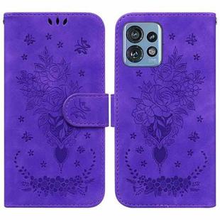 For Motorola Edge 40 Pro Butterfly Rose Embossed Leather Phone Case(Purple)