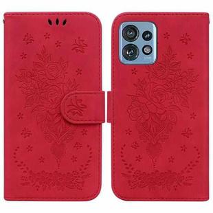 For Motorola Edge 40 Pro Butterfly Rose Embossed Leather Phone Case(Red)