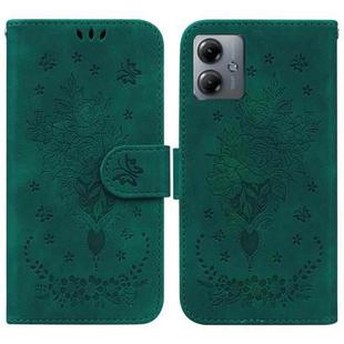 For Motorola Moto G14 Butterfly Rose Embossed Leather Phone Case(Green)