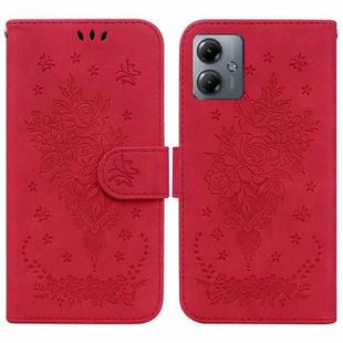 For Motorola Moto G14 Butterfly Rose Embossed Leather Phone Case(Red)