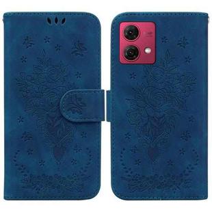 For Motorola Moto G84 Butterfly Rose Embossed Leather Phone Case(Blue)