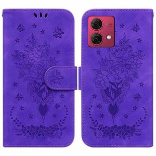 For Motorola Moto G84 Butterfly Rose Embossed Leather Phone Case(Purple)