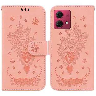 For Motorola Moto G84 Butterfly Rose Embossed Leather Phone Case(Pink)