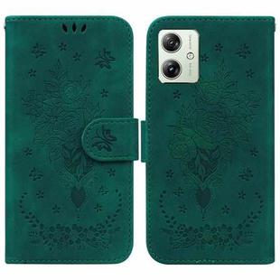 For Motorola Moto G54 Butterfly Rose Embossed Leather Phone Case(Green)