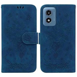 For Motorola Moto G Play 4G 2024 Butterfly Rose Embossed Leather Phone Case(Blue)