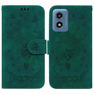 For Motorola Moto G Play 4G 2024 Butterfly Rose Embossed Leather Phone Case(Green)