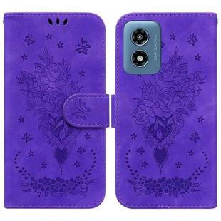 For Motorola Moto G Play 4G 2024 Butterfly Rose Embossed Leather Phone Case(Purple)