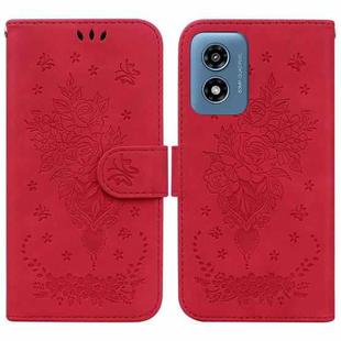 For Motorola Moto G Play 4G 2024 Butterfly Rose Embossed Leather Phone Case(Red)