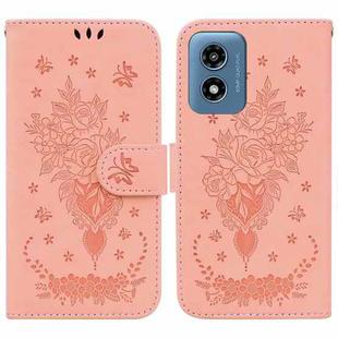 For Motorola Moto G Play 4G 2024 Butterfly Rose Embossed Leather Phone Case(Pink)