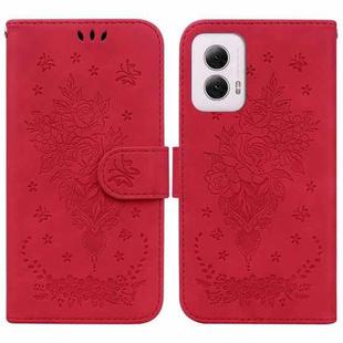 For Motorola Moto G Power 5G 2024 Butterfly Rose Embossed Leather Phone Case(Red)