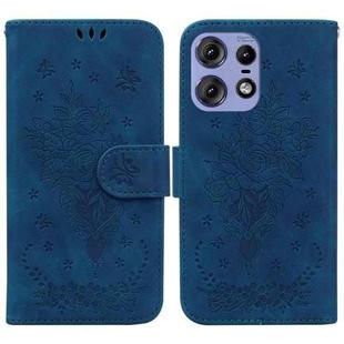 For Motorola Edge 50 Pro Butterfly Rose Embossed Leather Phone Case(Blue)