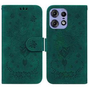 For Motorola Edge 50 Pro Butterfly Rose Embossed Leather Phone Case(Green)