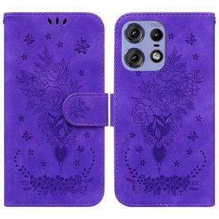 For Motorola Edge 50 Pro Butterfly Rose Embossed Leather Phone Case(Purple)