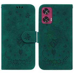 For Motorola Edge 50 Fusion Butterfly Rose Embossed Leather Phone Case(Green)