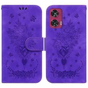 For Motorola Edge 50 Fusion Butterfly Rose Embossed Leather Phone Case(Purple)