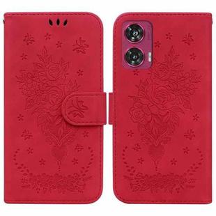 For Motorola Edge 50 Fusion Butterfly Rose Embossed Leather Phone Case(Red)