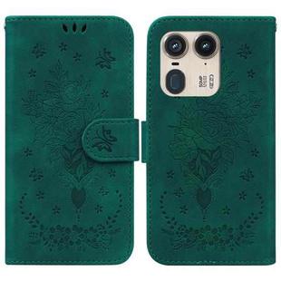 For Motorola Edge 50 Ultra Butterfly Rose Embossed Leather Phone Case(Green)