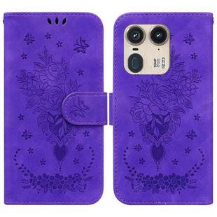 For Motorola Edge 50 Ultra Butterfly Rose Embossed Leather Phone Case(Purple)