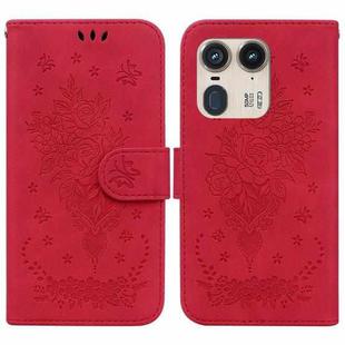 For Motorola Edge 50 Ultra Butterfly Rose Embossed Leather Phone Case(Red)