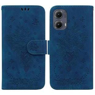 For Motorola Edge 2024 Butterfly Rose Embossed Leather Phone Case(Blue)