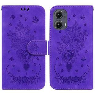 For Motorola Edge 2024 Butterfly Rose Embossed Leather Phone Case(Purple)