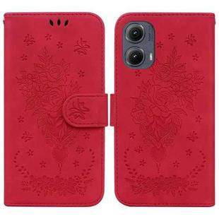 For Motorola Edge 2024 Butterfly Rose Embossed Leather Phone Case(Red)