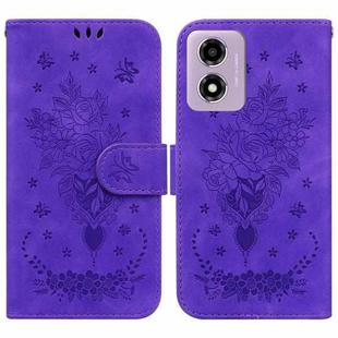 For Motorola Moto G04s / Moto E14 Butterfly Rose Embossed Leather Phone Case(Purple)