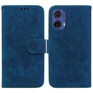 For Motorola Moto G85 Butterfly Rose Embossed Leather Phone Case(Blue)