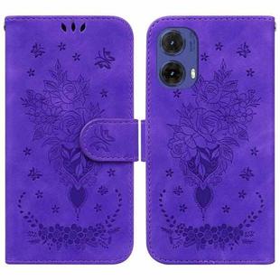 For Motorola Moto G85 Butterfly Rose Embossed Leather Phone Case(Purple)