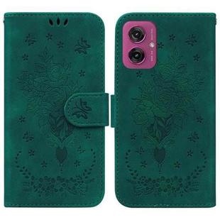 For Motorola Moto G55 Butterfly Rose Embossed Leather Phone Case(Green)