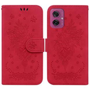 For Motorola Moto G55 Butterfly Rose Embossed Leather Phone Case(Red)