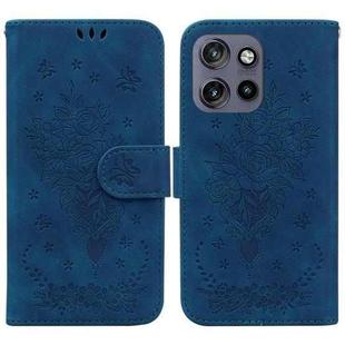 For Motorola Edge 50 Neo 5G Global Butterfly Rose Embossed Leather Phone Case(Blue)