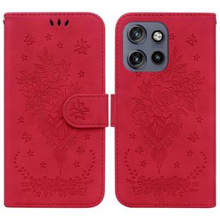 For Motorola Edge 50 Neo 5G Global Butterfly Rose Embossed Leather Phone Case(Red)