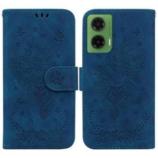 For Motorola Moto G35 Butterfly Rose Embossed Leather Phone Case(Blue)