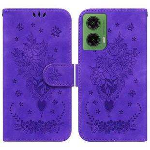 For Motorola Moto G35 Butterfly Rose Embossed Leather Phone Case(Purple)