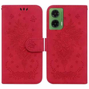 For Motorola Moto G35 Butterfly Rose Embossed Leather Phone Case(Red)