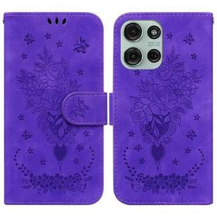 For Motorola Moto G75 5G Butterfly Rose Embossed Leather Phone Case(Purple)