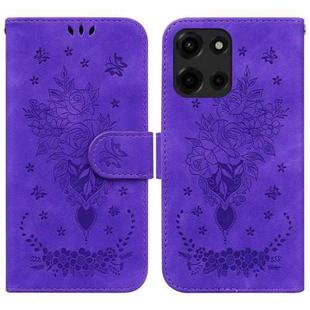 For Motorola Moto G 5G 2025 Butterfly Rose Embossed Leather Phone Case(Purple)