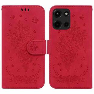 For Motorola Moto G 5G 2025 Butterfly Rose Embossed Leather Phone Case(Red)