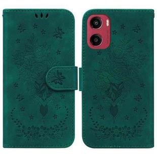 For Motorola Moto G05 / E15 Butterfly Rose Embossed Leather Phone Case(Green)