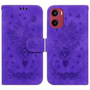 For Motorola Moto G05 / E15 Butterfly Rose Embossed Leather Phone Case(Purple)