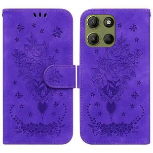 For Motorola Moto G15 Butterfly Rose Embossed Leather Phone Case(Purple)