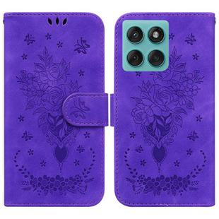 For Motorola Edge 60 Fusion / Edge 5G 2025 Butterfly Rose Embossed Leather Phone Case(Purple)