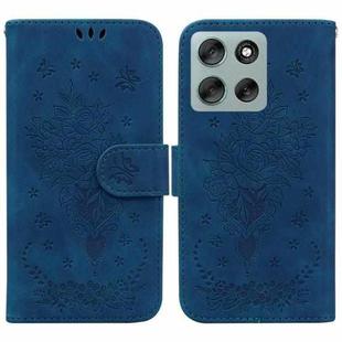 For Motorola Moto G56 5G / G66j 5G / G66y 5G Butterfly Rose Embossed Leather Phone Case(Blue)